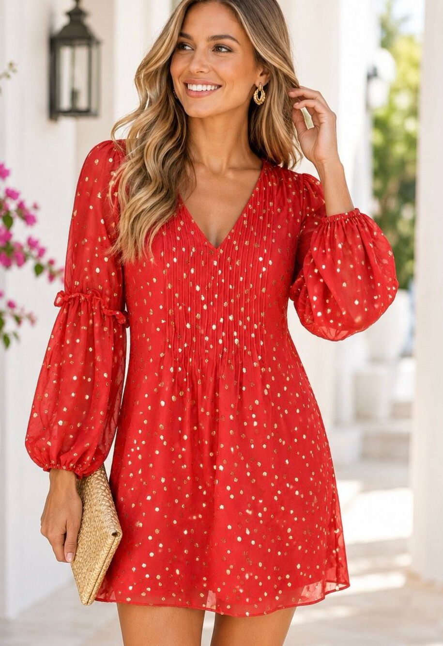 Lilly Pulitzer Cleme Silk Dress 8 Ruby Red Gold Metallic Long Sleeve